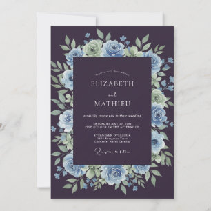 Invitation Couronne de mariage champêtre de bleuet de minuit