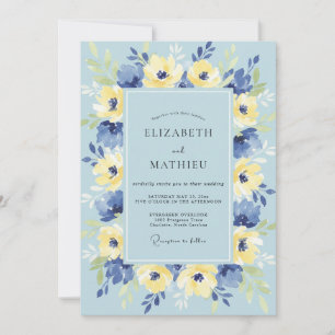 Invitation Couronne de mariage citron et bleuet
