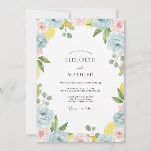 Invitation Couronne de mariage citron et bleuet tropical