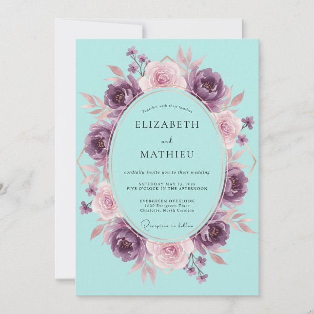 Invitation Couronne de mariage Cyan Mauve (Devant)