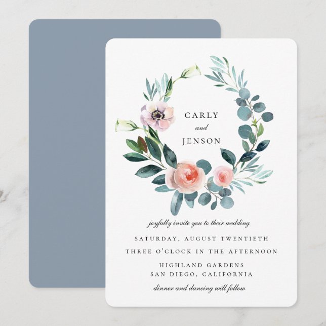 Invitation Couronne de mariage de jardin fleuri (Devant / Derrière)