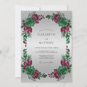 Invitation Couronne de mariage de pivoine bordeaux riche