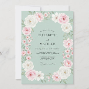 Invitation Couronne de mariage de pivoine de menthe boisée