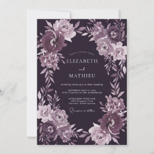 Invitation Couronne de mariage élégante aux tons prune mélanc