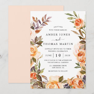 Invitation Couronne de mariage élégante pêche orange brûlé
