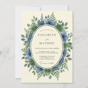 Invitation Couronne de mariage en ardoise et azur