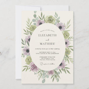 Invitation Couronne de mariage en céladon lilas
