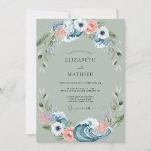 Invitation Couronne de mariage en corail tendre ardoise