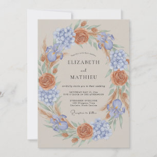 Invitation Couronne de mariage en cuivre et pervenche