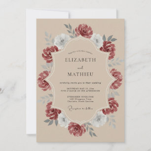 Invitation Couronne de mariage en ivoire cramoisi