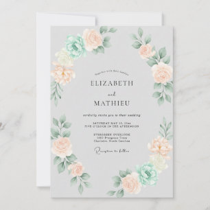 Invitation Couronne de mariage en menthe et champagne doux