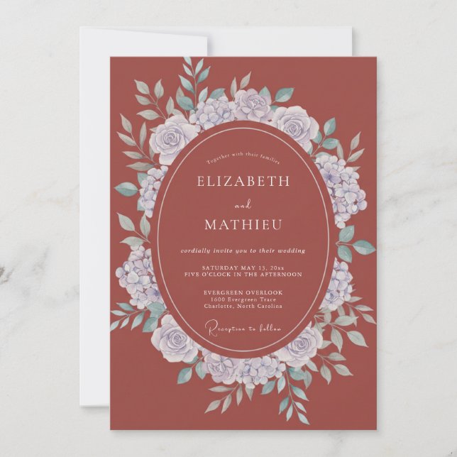 Invitation Couronne de mariage en terre cuite lavande (Devant)