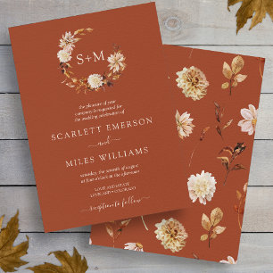 Invitation Couronne de mariage en terre cuite monogramme Copp