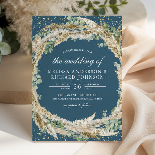 Invitation Couronne de mariage Eucalyptus des Pampas Bleu Pou