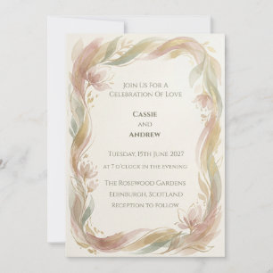 Invitation Couronne de mariage feuille aquarelle Rose Poussié