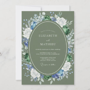 Invitation Couronne de mariage fleur de bleuet olive