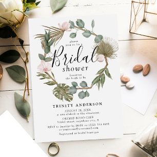 Invitation Couronne de mariage Fleurs d'Orchidée Rose et Feui