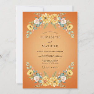 Invitation Couronne de mariage florale jaune ambre