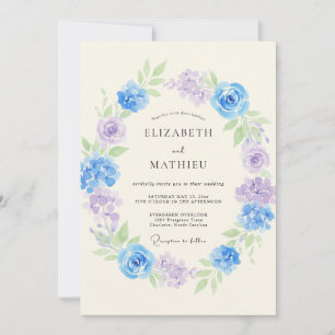 Invitation Couronne de mariage florale lavande bleue