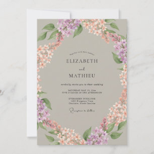 Invitation Couronne de mariage florale Lavande Pêche