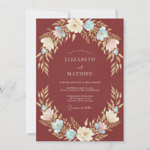 Invitation Couronne de mariage florale rustique de Bourgogne