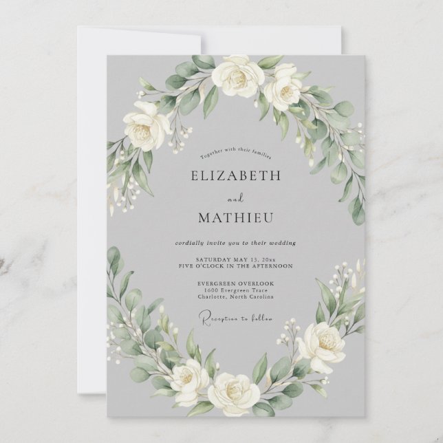 Invitation Couronne de mariage Grey Blossom Garland (Devant)
