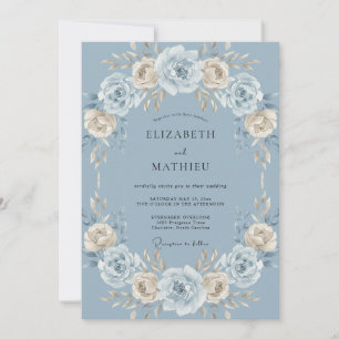 Invitation Couronne de mariage ivoire et bleuet