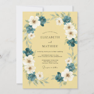 Invitation Couronne de mariage jaune pâle sarcelle
