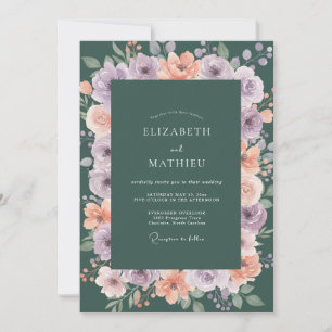 Invitation Couronne de mariage lilas abricot sarcelle
