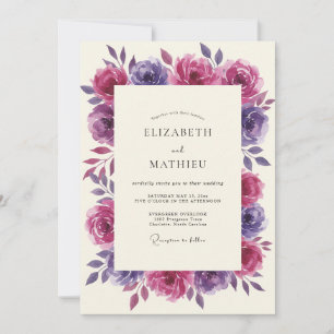 Invitation Couronne de mariage Magenta prune