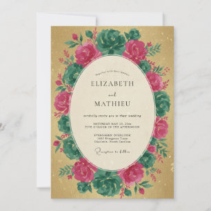 Invitation Couronne de mariage magenta sarcelle