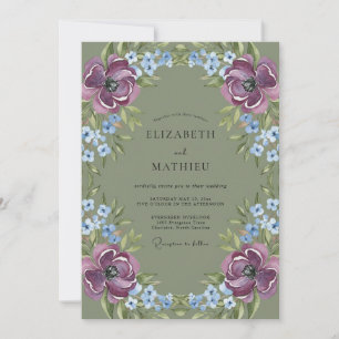 Invitation Couronne de mariage Olive Mauve Azur