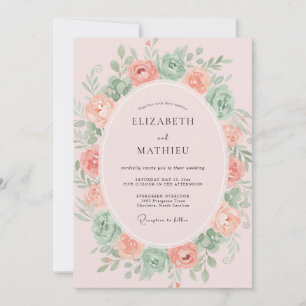 Invitation Couronne de mariage pêche sauge
