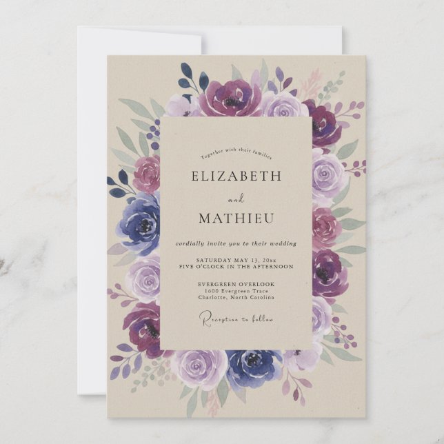 Invitation Couronne de mariage peinte en mauve (Devant)