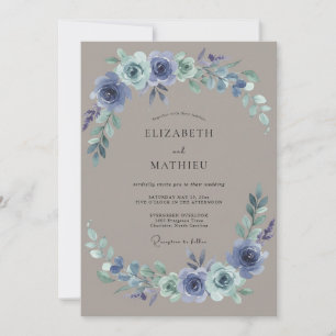Invitation Couronne de mariage Pervenche ardoise