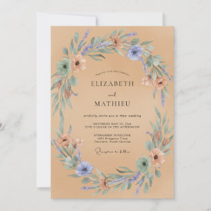 Invitation Couronne de mariage poussiéreuse pêche et pervench