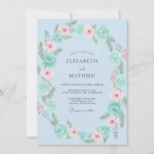 Invitation Couronne de mariage Powder Aqua