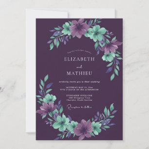 Invitation Couronne de mariage prune et menthe