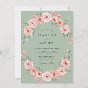 Invitation Couronne de Mariage Romantique aux Fleurs de Pêche