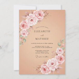 Invitation Couronne de mariage romantique rose poussiéreuse