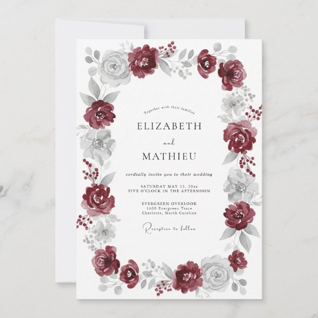 Invitation Couronne de mariage Rose Marron (Devant)