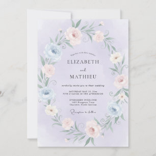 Invitation Couronne de mariage rose pétale de pervenche