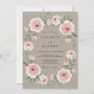 Invitation Couronne de mariage rose poussiéreuse