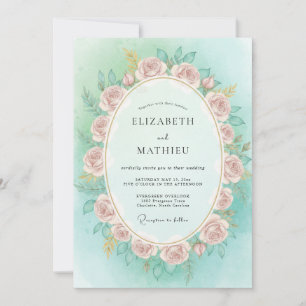 Invitation Couronne de mariage rose poussiéreux à feuilles de