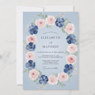 Invitation Couronne de mariage Rose rose azur
