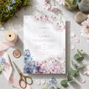 Invitation Couronne de mariage rose Sakura feuille de thé ver