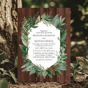 Invitation Couronne de mariage rustique de verdure et de bois