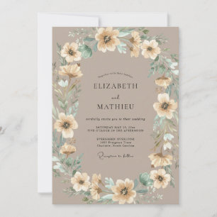 Invitation Couronne de mariage Taupe Champagne