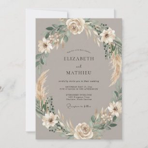 Invitation Couronne de mariage Taupe Pampas