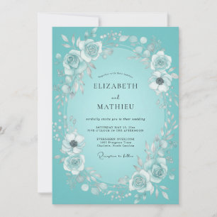Invitation Couronne de mariage Teal Bloom